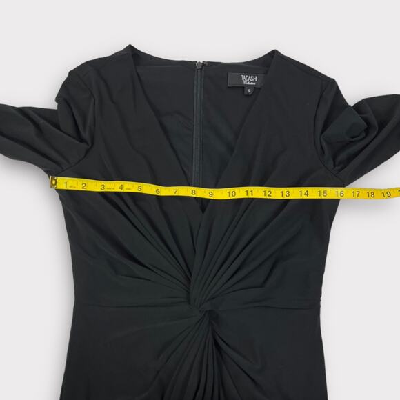 Tadashi Collection Black V-Neck Twist Front Sheath Dress Size Small - Picture 3 of 6